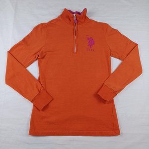 U.S. Polo Assn YOUTH Girls Size M 1/4 Zip Orange Pink Collared Big Pony Pullover